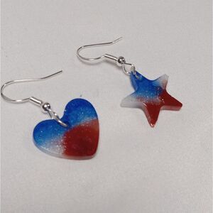 CLEARANCE Red, white and blue star and heart resin Earrings
